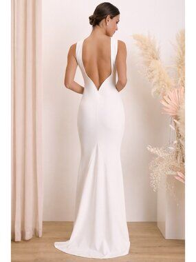 Lulus Va Va Voom Backless Mermaid Wedding Dress XS White Sleeveless Column Maxi
